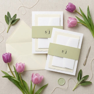 Minimal and Chic Sage Green Monogram Invitation Belly Band