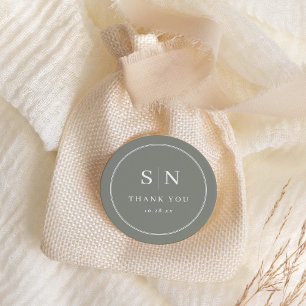 Minimal and Chic Sage Green Wedding Initial Classic Round Sticker