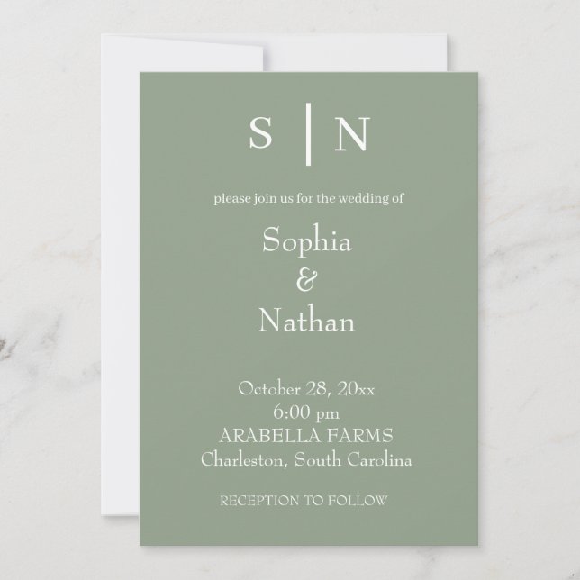 Minimal and Chic | Sage Green Wedding Invitation (Front)