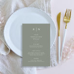 Minimal and Chic | Sage Green Wedding Menu<br><div class="desc">These elegant,  modern wedding menu cards or rehearsal dinner menu cards feature a simple sage green and white text design that exudes minimalist style. Add your initials or monogram to make them completely your own.</div>