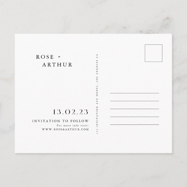 Minimal and chic Save The Date Invitation Postcard (Back)