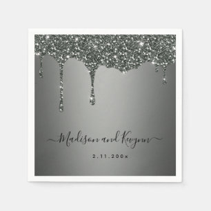 Minimal and Chic   Silver Grey  Glitter Wedding Napkin