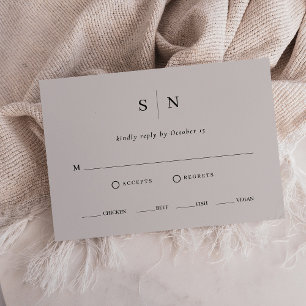 Minimal and Chic   Soft Grey and Black Meal Choice RSVP Card