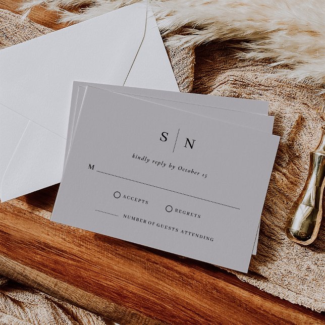 Minimal and Chic | Soft Grey and Black Wedding RSVP Card (Creator Uploaded)