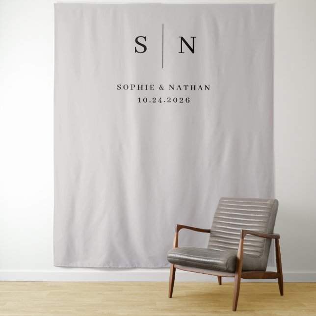 Minimal and Chic | Soft Grey and Black Wedding Tapestry (In Situ)