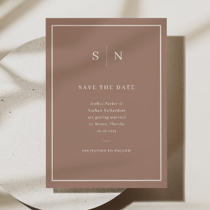 Minimal and Chic Taupe with Cream Border Wedding Save The Date