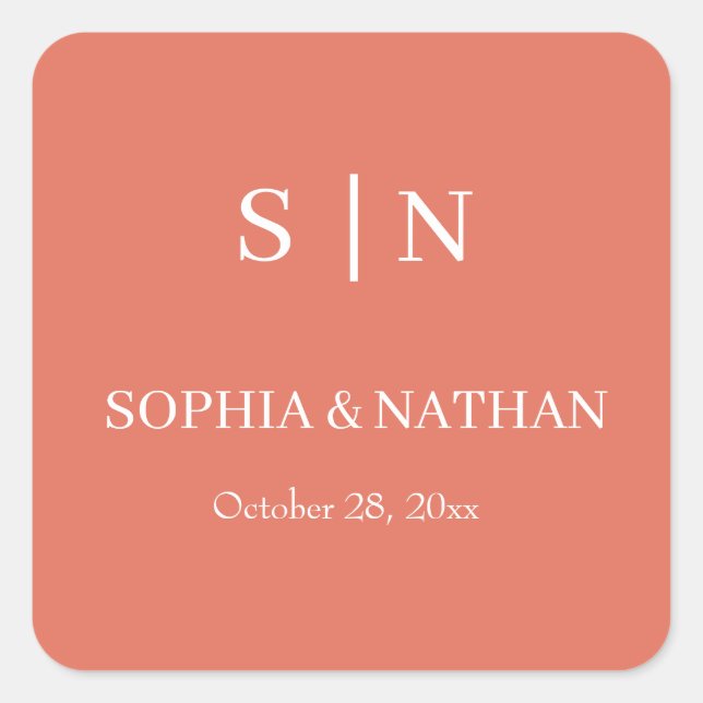 Minimal and Chic | Terracotta and White Wedding Square Sticker (Front)