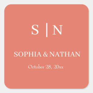 Minimal and Chic Terracotta and White Wedding Square Sticker