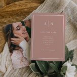 Minimal and Chic | Terracotta and White with Photo Save The Date<br><div class="desc">These elegant,  modern wedding save the date cards feature a simple boho terracotta and white minimalist text design,  with a classic frame at the border. Add your initials or monogram to make them completely your own and add your favourite personal photo on the back.</div>