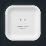 Minimal and Chic | Wedding Paper Plate<br><div class="desc">These elegant,  modern wedding or bridal shower paper plates feature a simple black and white text design that exudes minimalist style. Add your initials or monogram to make them completely your own.</div>