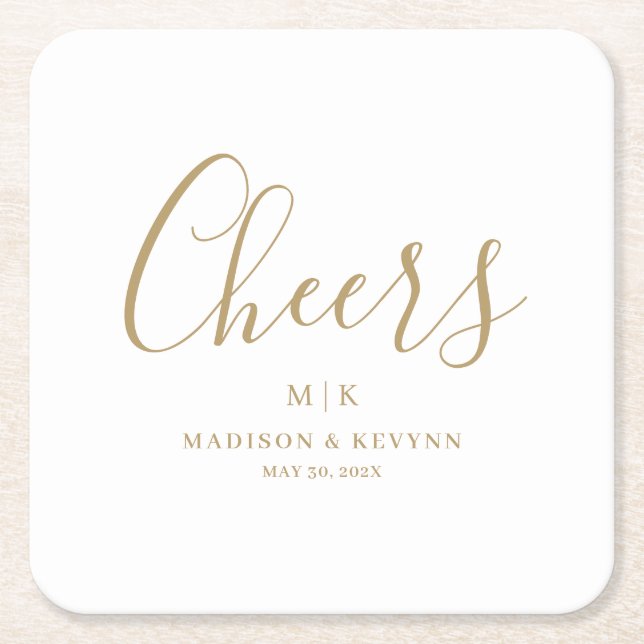 Minimal and Chic | Wedding Square Paper Coaster (Front)