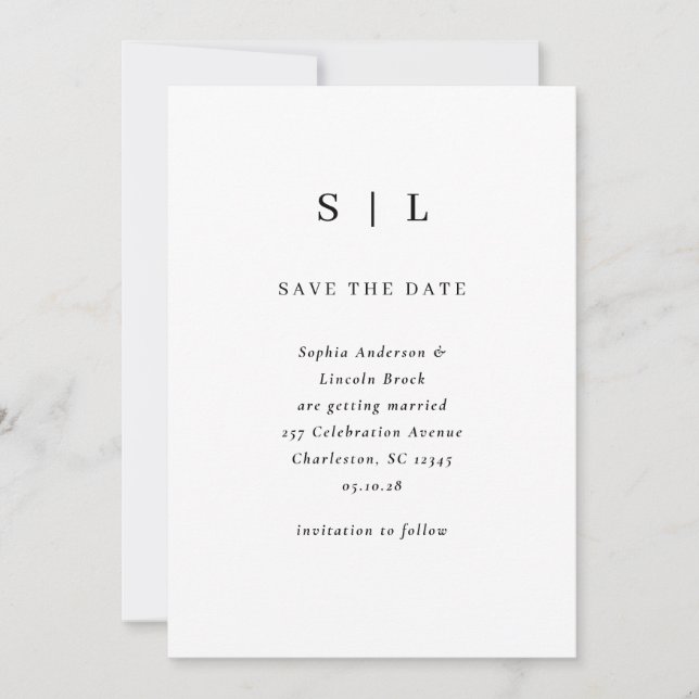 Minimal and Chic White and Black  Save The Date (Front)