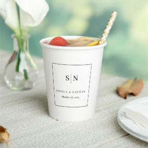 Minimal and Chic White and Black Wedding Paper Cups