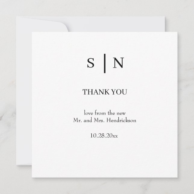 Minimal and Chic | White and Black Wedding  Thank You Card (Front)