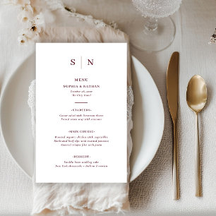 Minimal and Chic White and Burgundy Wedding Menu