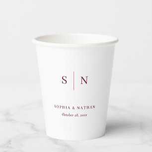 Minimal and Chic   White and Burgundy Wedding Paper Cups