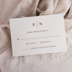 Minimal and Chic White and Burgundy Wedding RSVP Card