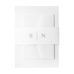 Minimal and Chic White and Dusty Blue Monogram Invitation Belly Band