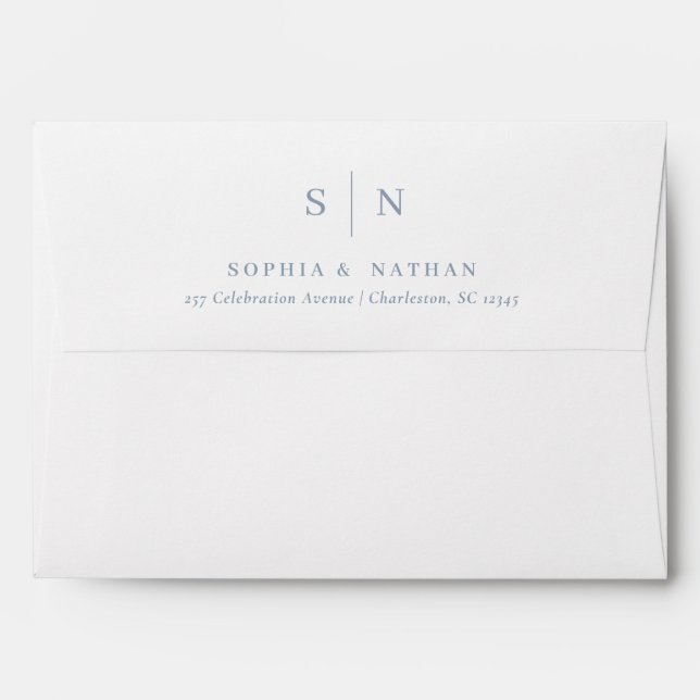 Minimal and Chic | White and Dusty Blue Wedding Envelope (Back (Top Flap))