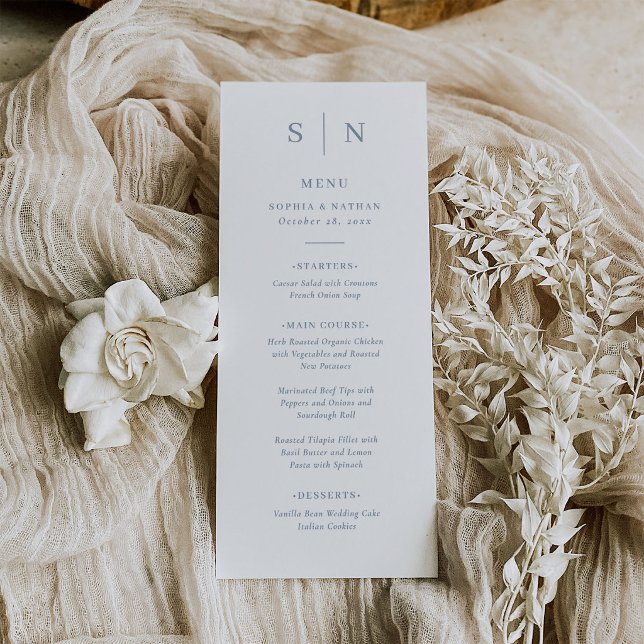 Minimal and Chic | White and Dusty Blue Wedding Menu (Creator Uploaded)