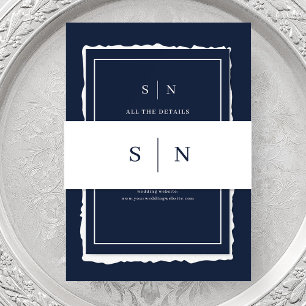 Minimal and Chic   White and Navy Blue Monogram Invitation Belly Band