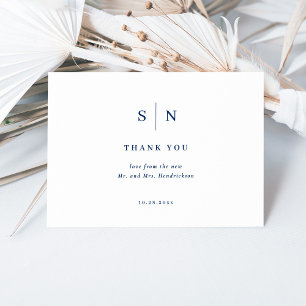 Minimal and Chic   White and Navy Blue Wedding Thank You Card