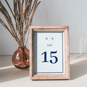 Minimal and Chic   White and Navy Border Wedding Table Number
