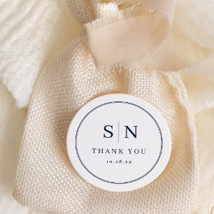 Minimal and Chic   White and Navy Wedding Monogram Classic Round Sticker
