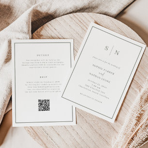 Minimal and Chic White and Sage All in One Wedding Invitation