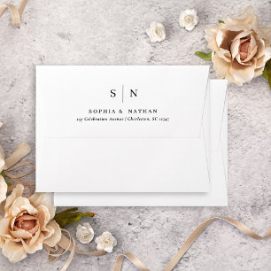 Minimal and Chic White Monogram Wedding Envelope