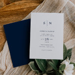 Minimal and Chic | White with Navy Blue Wedding Invitation<br><div class="desc">These elegant,  modern wedding invitations feature a simple dark navy blue and white text design that exudes minimalist style. Add your initials or monogram to make them completely your own. The back of the invitation is solid navy.</div>