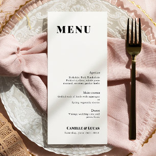 Minimal and elegant Black and White Wedding Menu