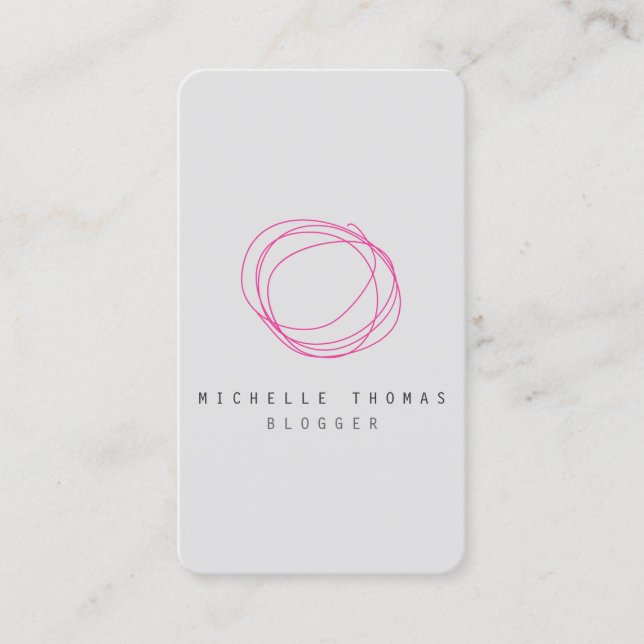 Minimal and Modern Designer Scribble Logo in Pink Business Card (Front)