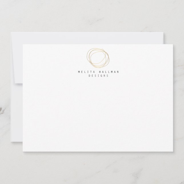 Minimal and Modern Gold Designer Scribble Logo Note Card (Front)
