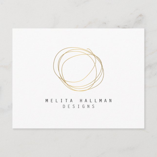 Minimal and Modern Gold Designer Scribble Logo Postcard (Front)