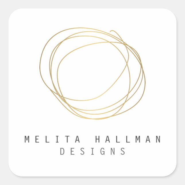 Minimal and Modern Gold Designer Scribble Logo Square Sticker (Front)