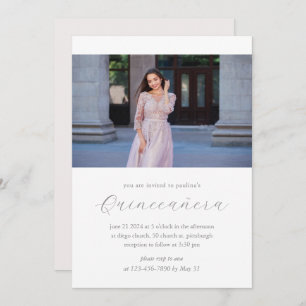 Minimal and Modern Quinceañera Photo Blush Pink Invitation