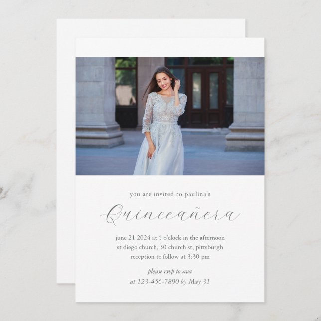Minimal and Modern Quinceañera Photo Invitation (Front/Back)