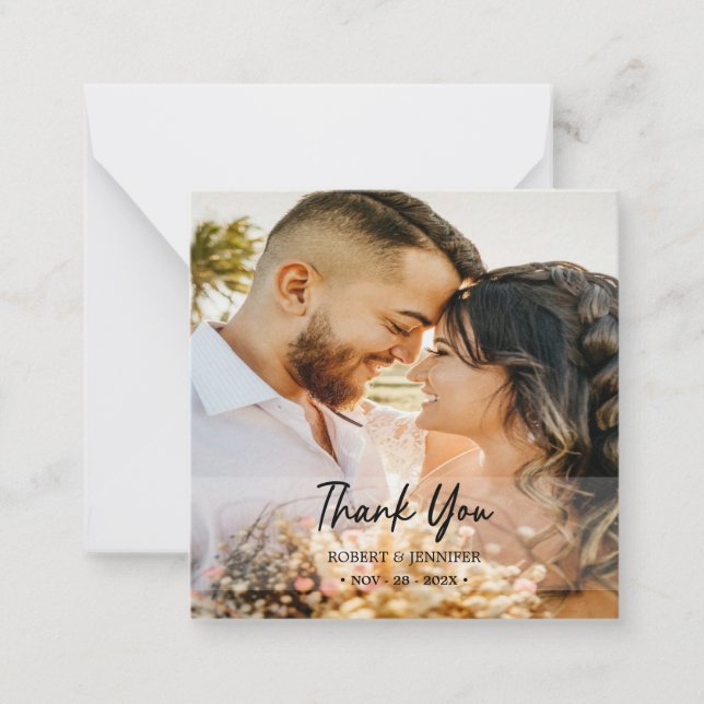 Minimal and Stylish Photo Wedding Thank You  Card (Front)