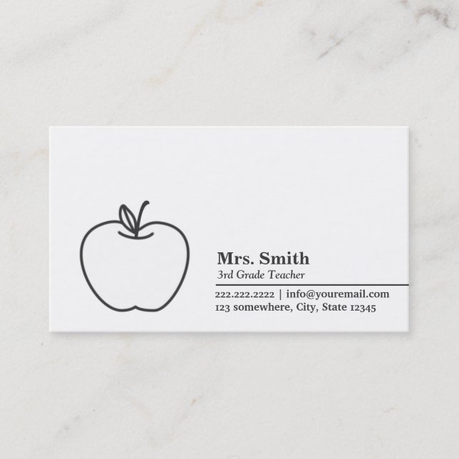 Minimal Apple School Teacher Business Card (Front)