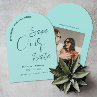 Minimal Aqua Blue Summer Wedding Save The Date  Invitation