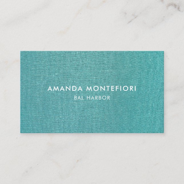 Minimal Aqua Linen Texture Modern Professional Business Card (Front)
