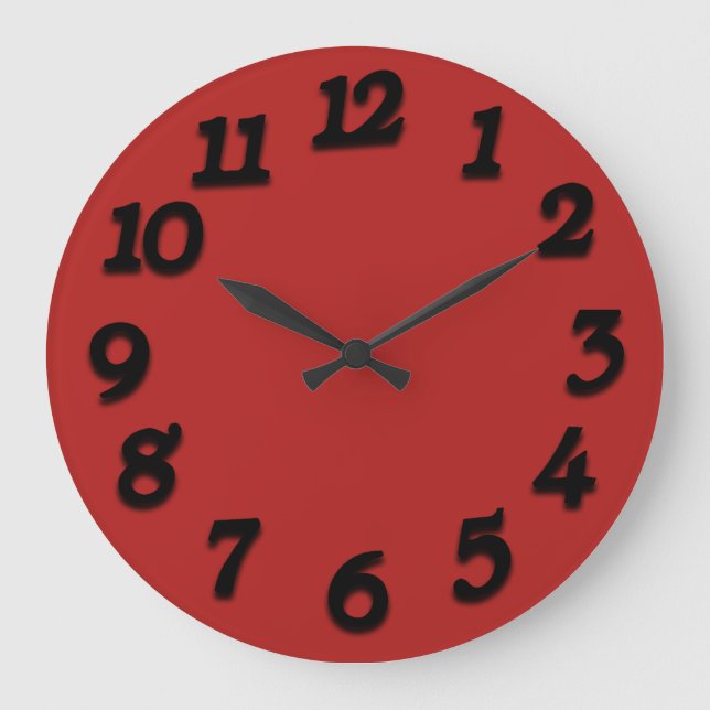 Minimal Arabic Numbers Classic Noir Red Large Clock (Front)