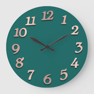 Minimal Arabic Numbers Teal Rose Gold Blush Large Clock