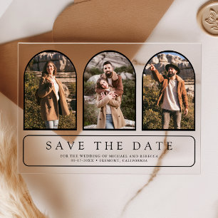 Minimal Arch 3 Photo Wedding Save the Date Acrylic Invitations