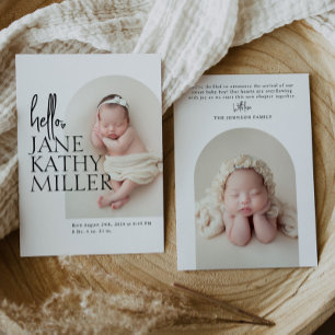 Minimal Arch Baby Photo Modern Birth Announcement