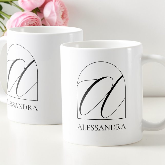 Minimal Arch Black Script Initial A Name Monogram Coffee Mug (Minimal Arch Black Script Initial A Name Monogram Coffee Mug)