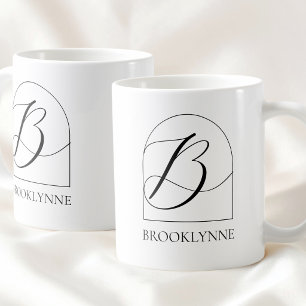 Minimal Arch Black Script Initial B Name Monogram Coffee Mug