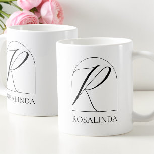 Minimal Arch Black Script Initial R Name Monogram Coffee Mug