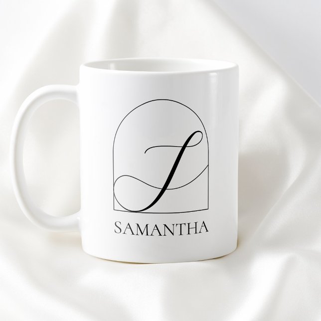 Minimal Arch Black Script Initial S Name Monogram Coffee Mug (Minimal Arch Black Script Initial S Name Monogram Coffee Mug)